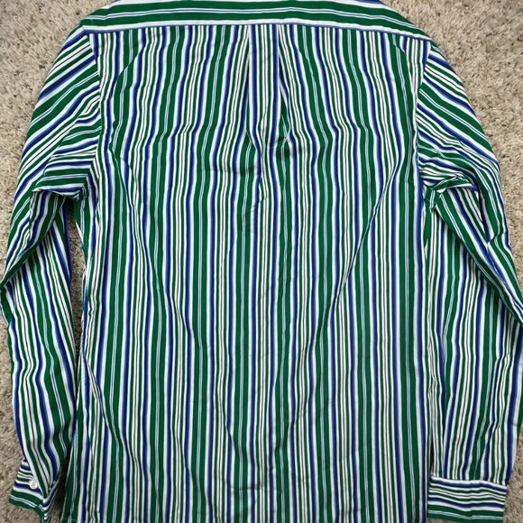 Ralph Lauren Button Up Shirt Custom Fit Cotton Small Green Blue White Striped - Picture 8 of 8